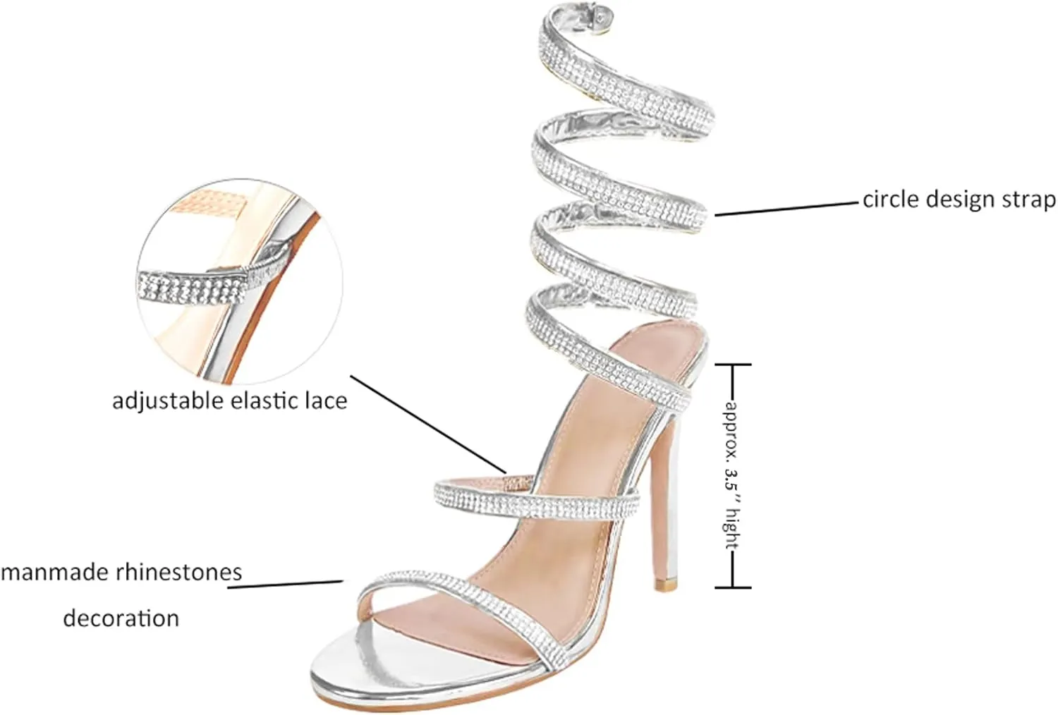Womens's Rhinestone Sandals Sparkly Heels for Women Ankle Wrap Up Strappy Shoes