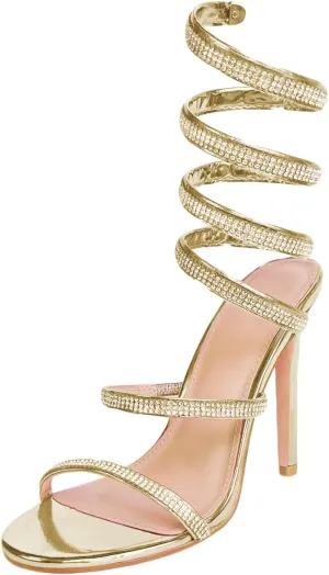 Womens's Rhinestone Sandals Sparkly Heels for Women Ankle Wrap Up Strappy Shoes