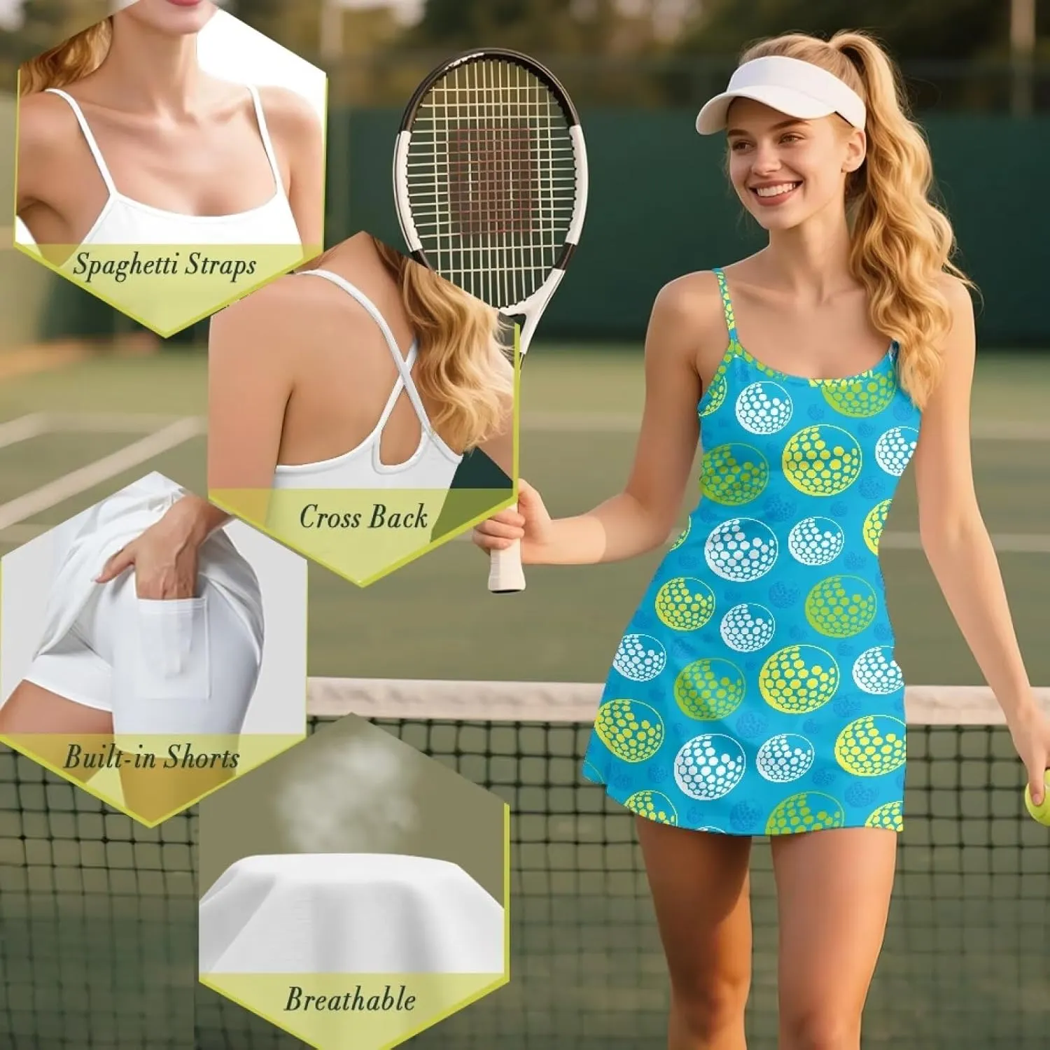 Workout Dresses for Women Tennis Sets with Shorts Underneath Spaghetti Strap Athletic Casual Sports Dress
