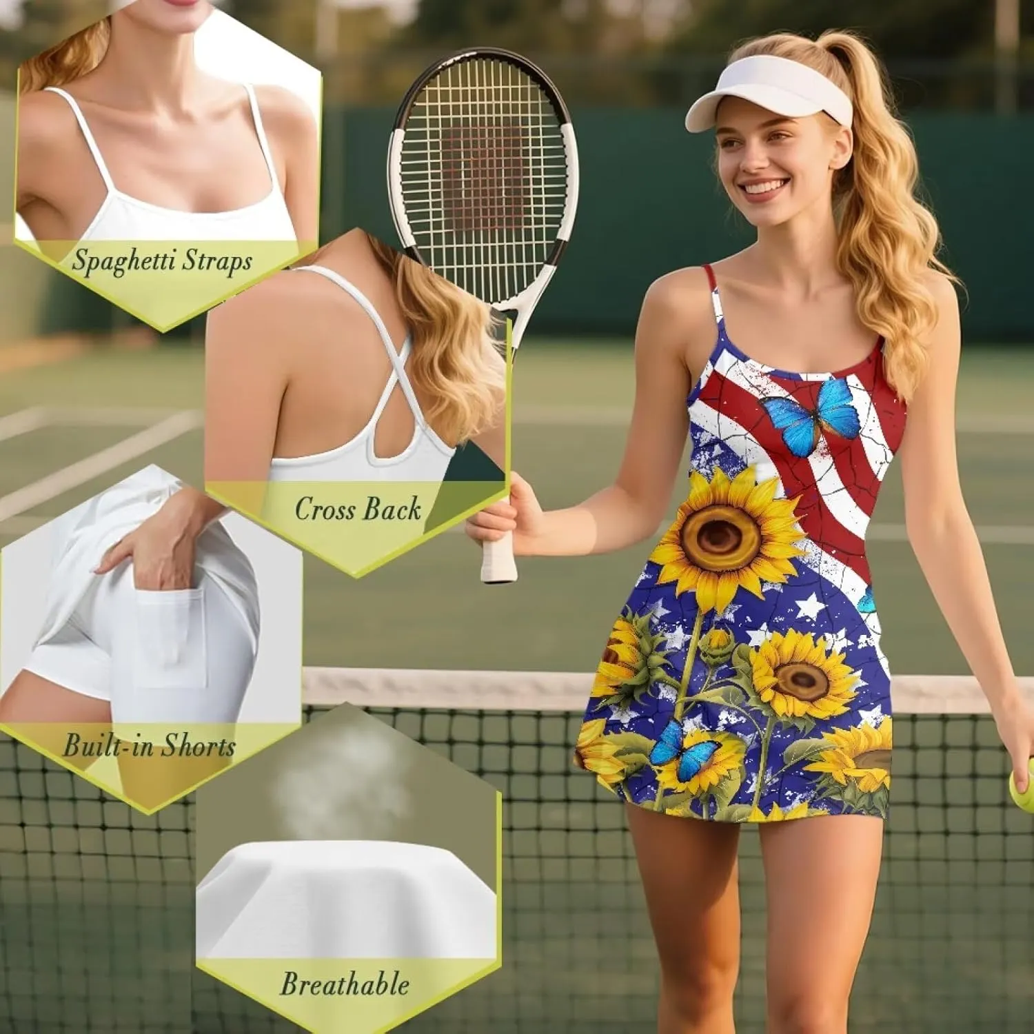 Workout Dresses for Women Tennis Sets with Shorts Underneath Spaghetti Strap Athletic Casual Sports Dress