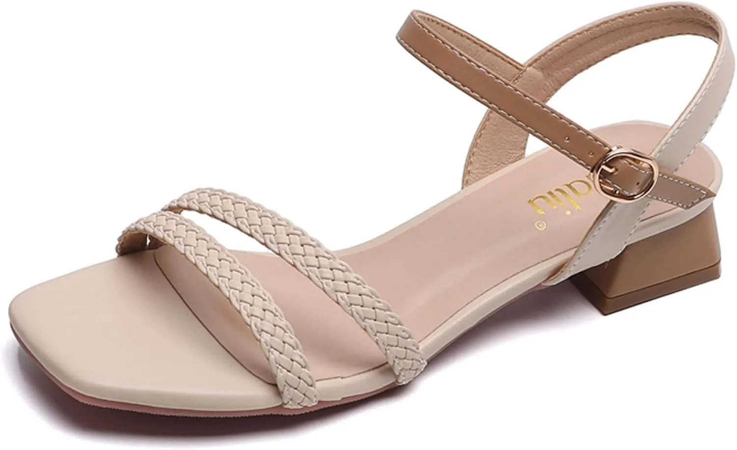 WUIWUIYU Women's Low Mid Heels Braided Open Toe Ankle Strap Block Chunky Heel Sandals Holiday Party Wedding Dress Pumps Shoes