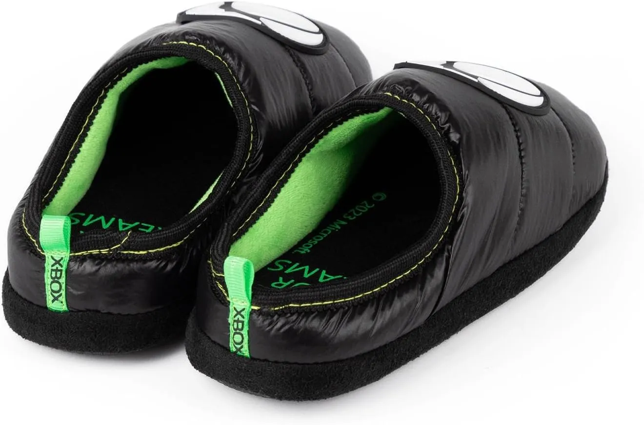 Xbox Slippers Boys Kids Teens Game Console Logo Green Black Shoes