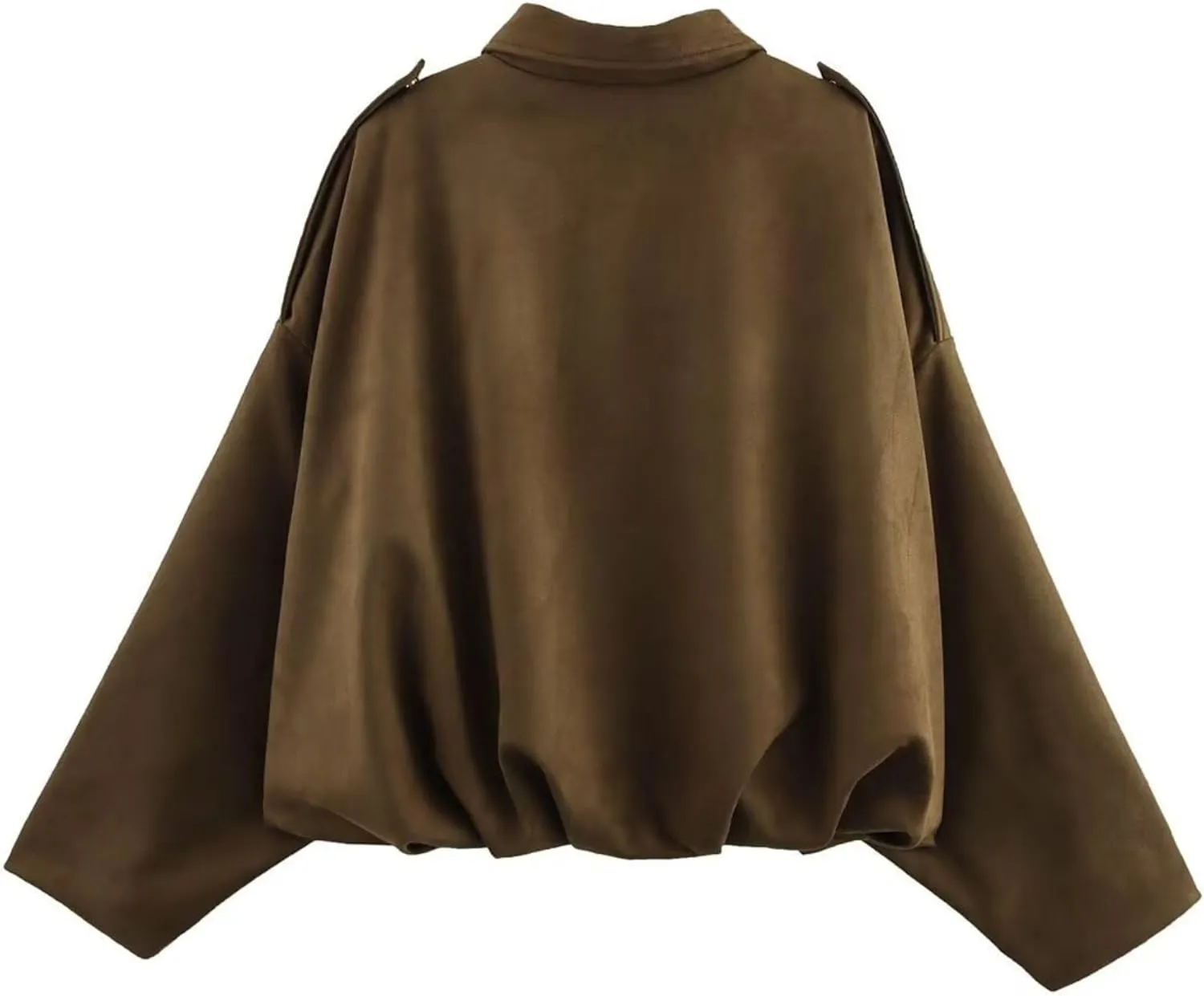 Xunger Women's Faux Suede Bomber Jacket Spring Lapel Pilot Coat Casual Oversized Long Sleeves Trendy Streetwear Outerwear