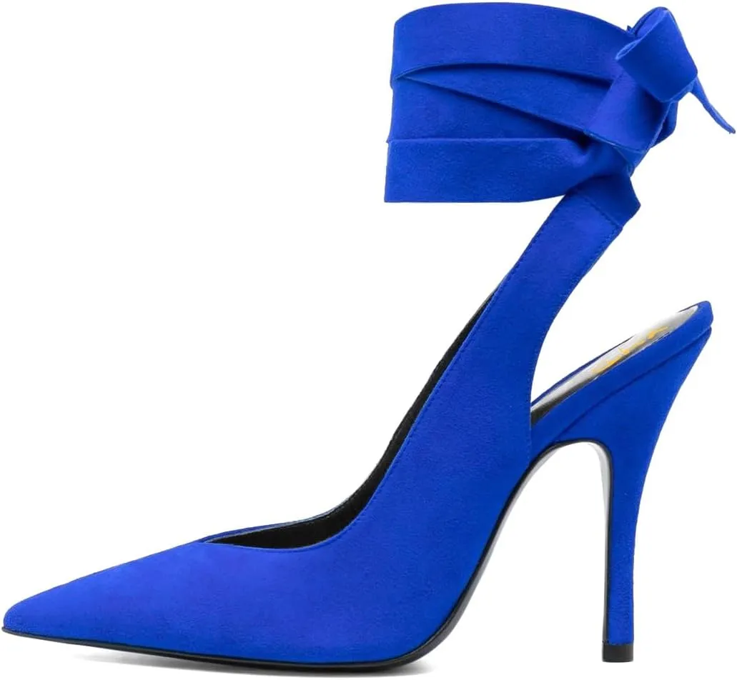 XYD Women's Ankle Wrap High Heel Evening Pumps Pointed Closed Toe Strappy Tie-up Stiletto Sandals Party Dress Shoes