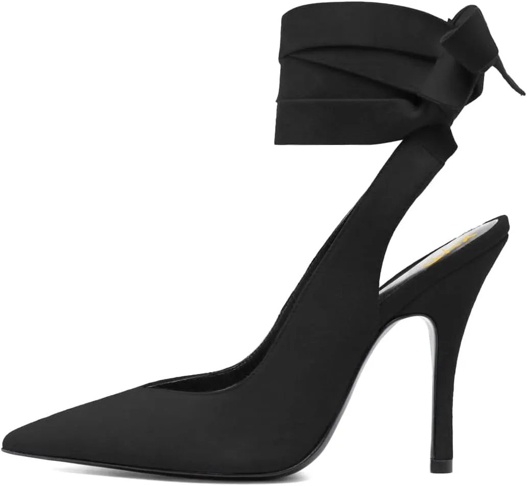 XYD Women's Ankle Wrap High Heel Evening Pumps Pointed Closed Toe Strappy Tie-up Stiletto Sandals Party Dress Shoes