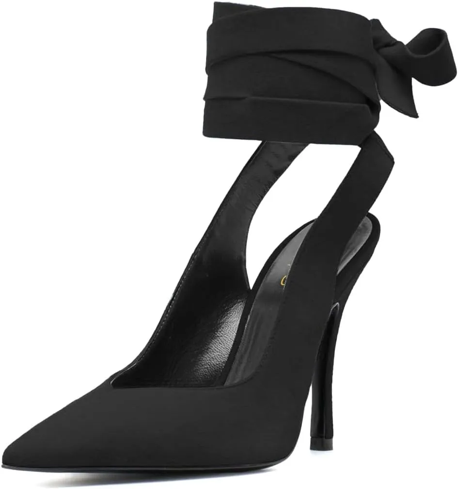 XYD Women's Ankle Wrap High Heel Evening Pumps Pointed Closed Toe Strappy Tie-up Stiletto Sandals Party Dress Shoes