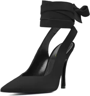 XYD Women's Ankle Wrap High Heel Evening Pumps Pointed Closed Toe Strappy Tie-up Stiletto Sandals Party Dress Shoes