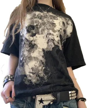 Y2k Fairy Grunge Clothes for Women Gothic Skull Skeleton Graphic Print Tees Shirts 90s Vintage Aesthetic Crop Tops
