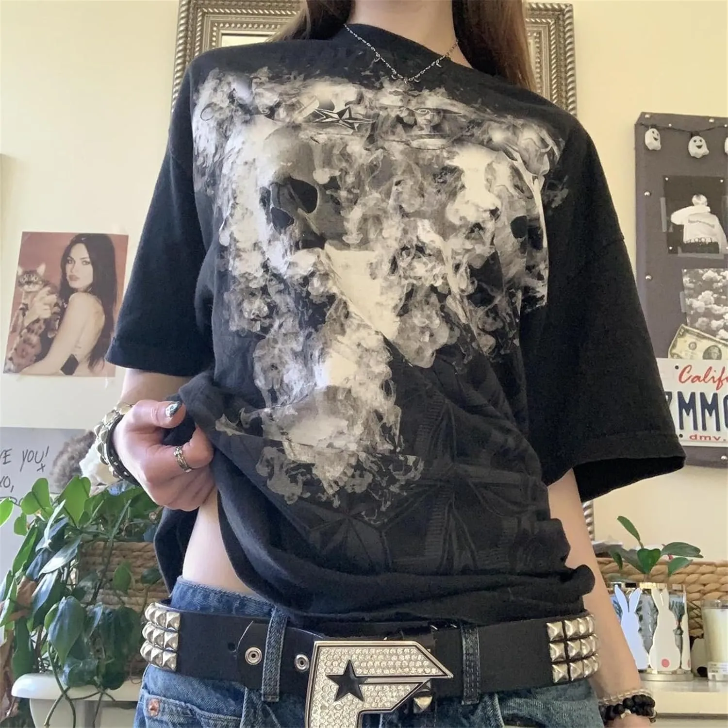 Y2k Fairy Grunge Clothes for Women Gothic Skull Skeleton Graphic Print Tees Shirts 90s Vintage Aesthetic Crop Tops