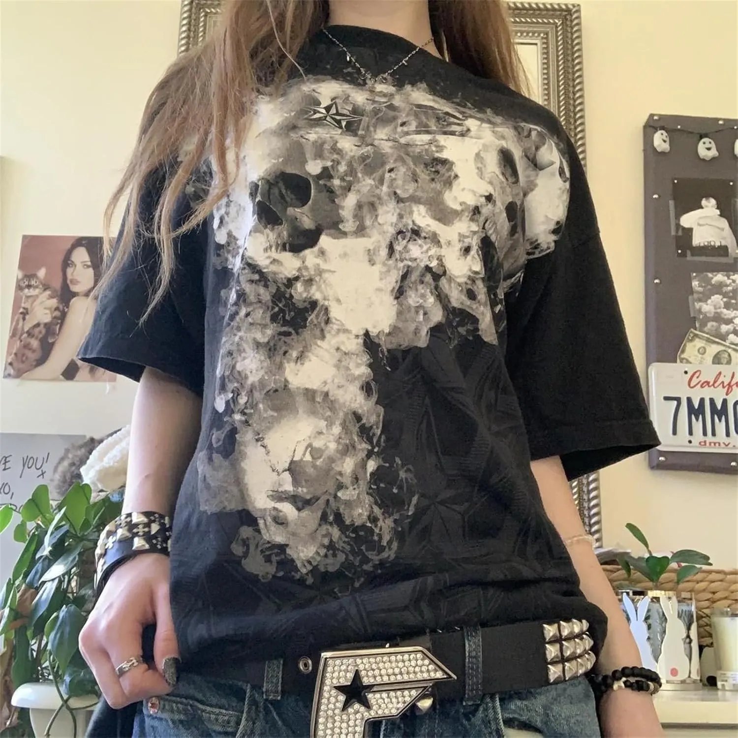 Y2k Fairy Grunge Clothes for Women Gothic Skull Skeleton Graphic Print Tees Shirts 90s Vintage Aesthetic Crop Tops