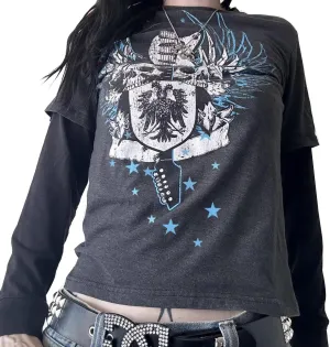 Y2K Grunge Long Sleeve Tops Vintage Graphic Print Loose Fit T-Shirts Gothic Aesthetic Emo Fairycore Clothing Teen Girls