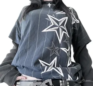 Y2K Grunge Long Sleeve Tops Vintage Graphic Print Loose Fit T-Shirts Gothic Aesthetic Emo Fairycore Clothing Teen Girls