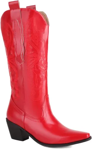 Yawors Women's BC463 Mid Calf Cowboy Boots Strapless Pigskin Leather Low Block Mid Calf Boots