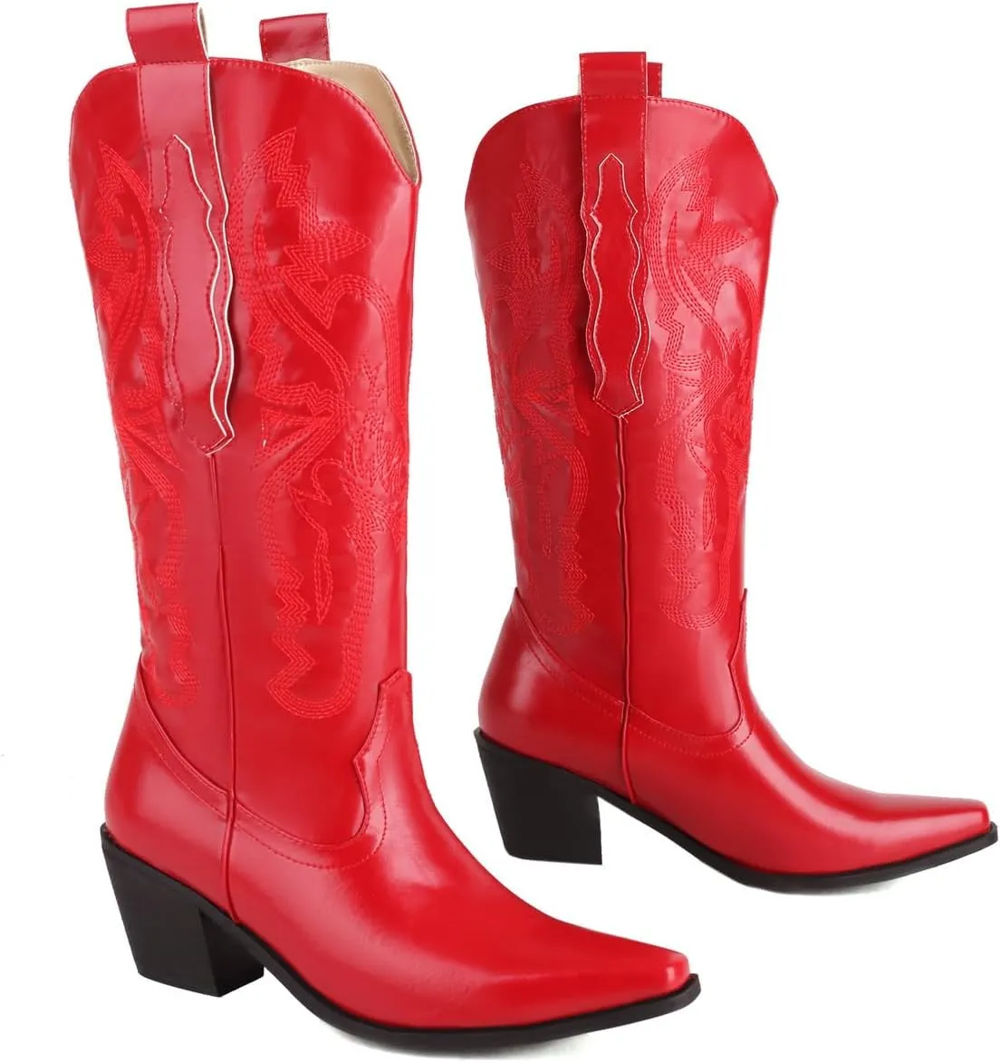 Yawors Women's BC463 Mid Calf Cowboy Boots Strapless Pigskin Leather Low Block Mid Calf Boots