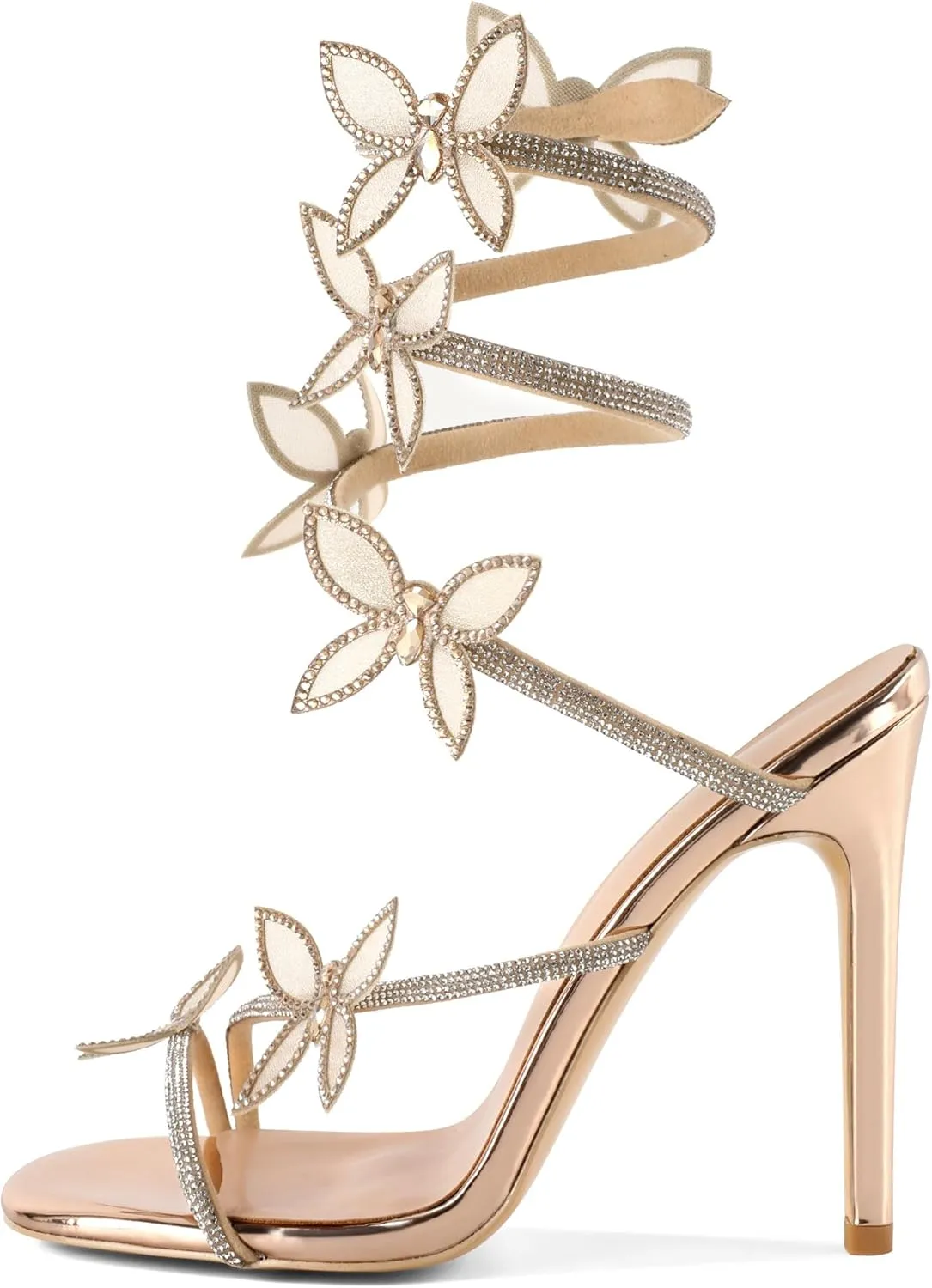 YODEKS Rhinestone Butterfly Heels Sandals Open Toe High Heels Women's Shoes