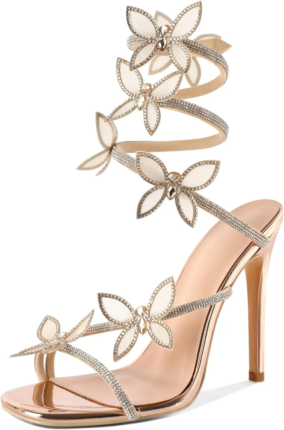 YODEKS Rhinestone Butterfly Heels Sandals Open Toe High Heels Women's Shoes