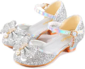YUNICUS Girls Sandals Cosplay Clear Sparkle Jelly Dress Shoes with Bow Mary Jane Flats
