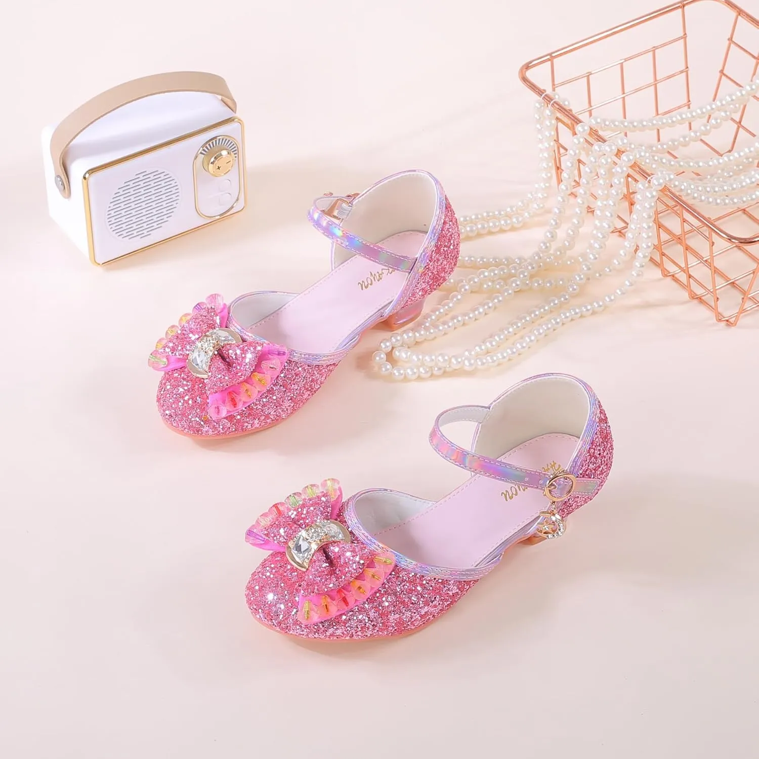 YUNICUS Girls Sandals Cosplay Clear Sparkle Jelly Dress Shoes with Bow Mary Jane Flats