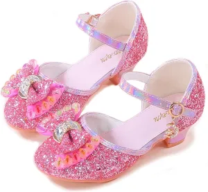 YUNICUS Girls Sandals Cosplay Clear Sparkle Jelly Dress Shoes with Bow Mary Jane Flats