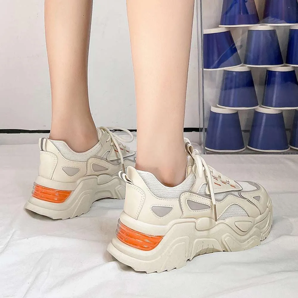 YYSPR Women's Fashion Platform Lace Up Sneakers Lightweight Walking Running Shoes