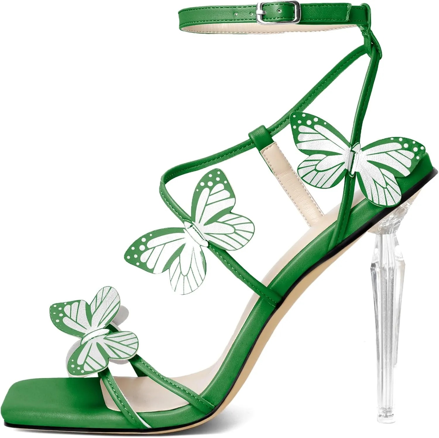Zamikoo Open Toe Ankle Strap High Heels for Women, Square Toe Butterfly Heeled Sandals, Strappy Clear Stiletto Butterfly Heels 4 Incheses
