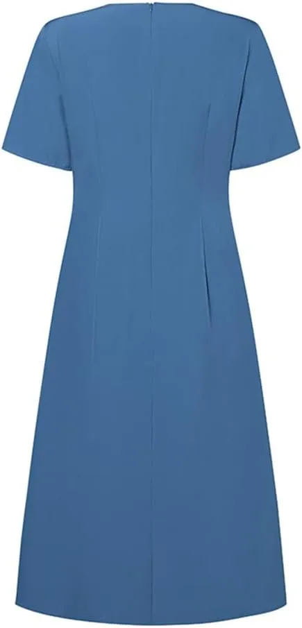 ZANZEA Summer Dresses for Women 2024 Short Sleeve Faux Wrap V Neck Sundress Pleated Cocktail Party Casual Midi Dress