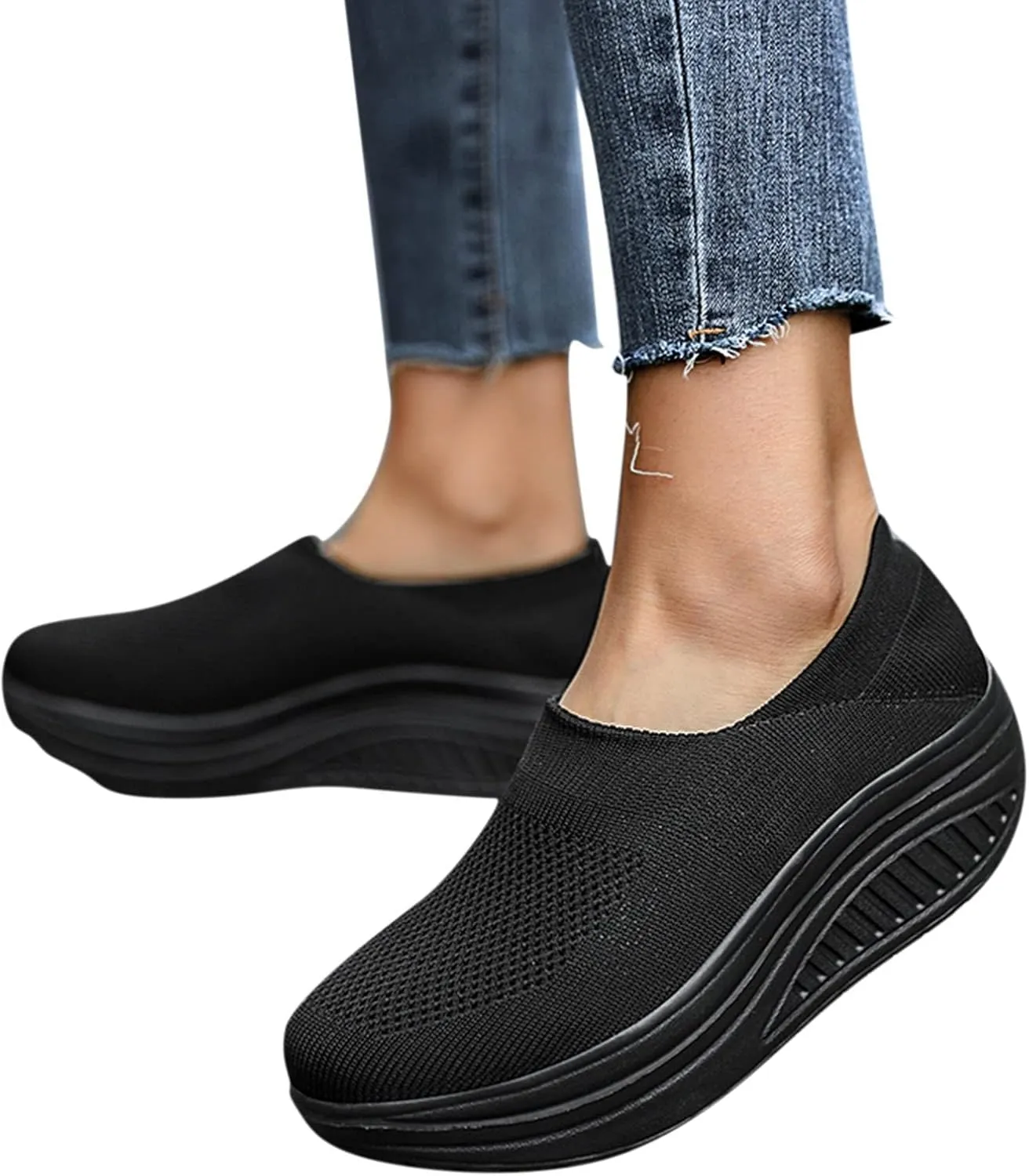 ZBYY Walking Shoes for Women Summer Arch Support Slip On Sneakers Breathable Comfortable Wedge Platform Loafers