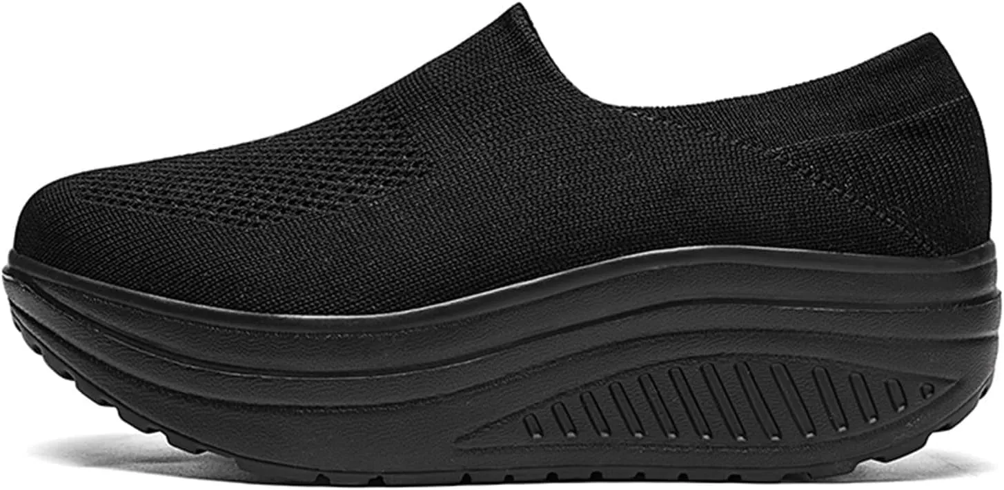 ZBYY Walking Shoes for Women Summer Arch Support Slip On Sneakers Breathable Comfortable Wedge Platform Loafers