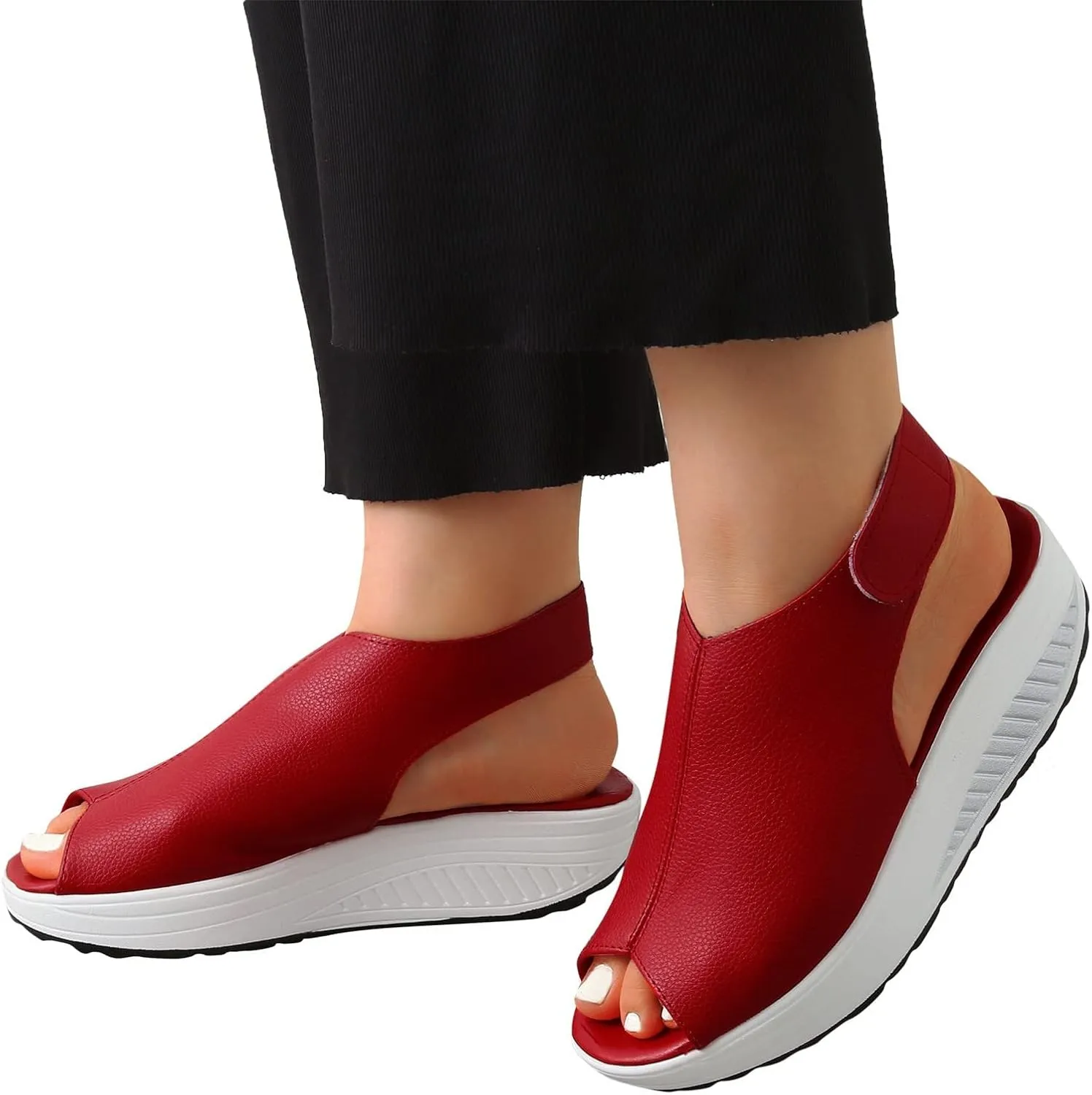 ZBYY Women Slip on Breathable Sandals Summer Cut Out Peep Toe Slingback Wedge Sandals Buckle Ankle Straps Shoes Sneaker