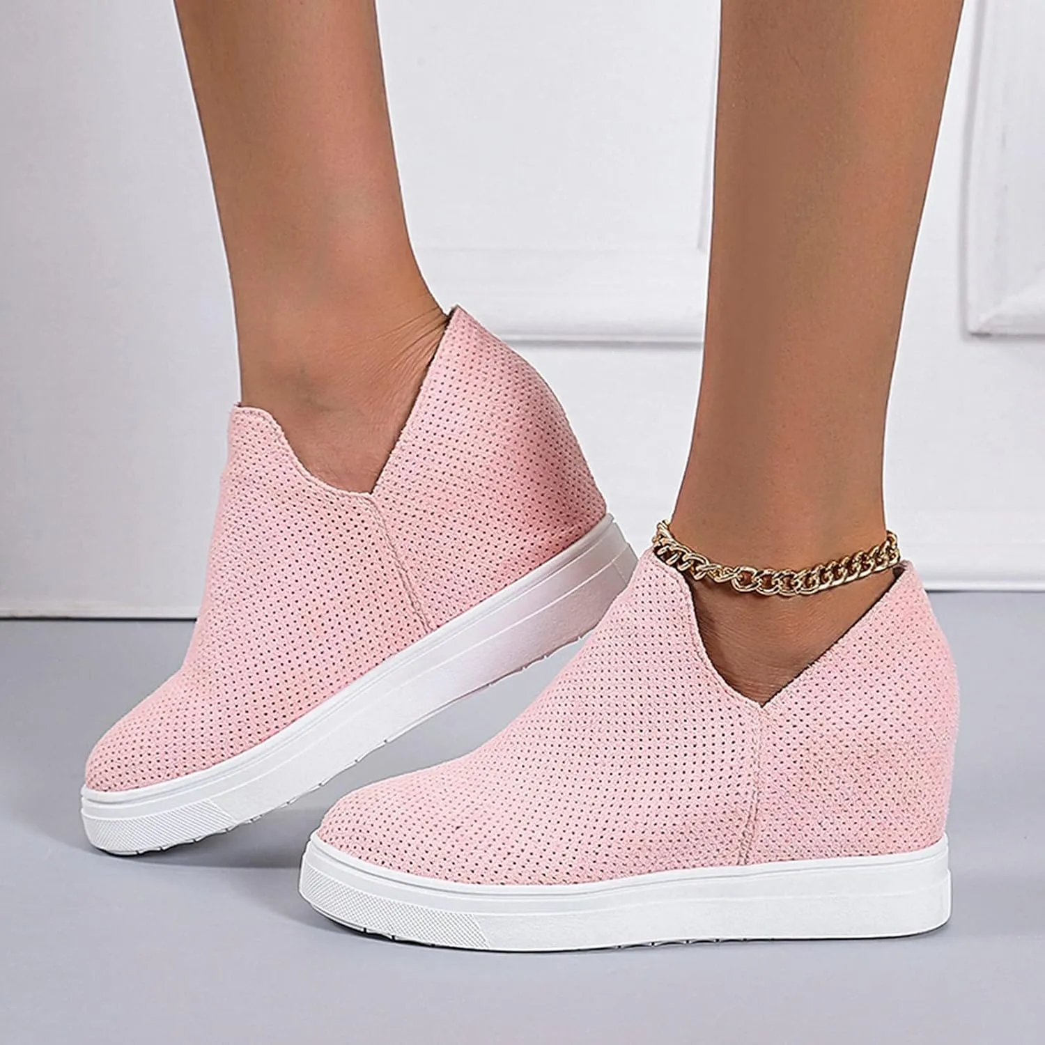 ZBYY Women's Platform Sneakers Hidden Heel Wedge Booties Canvas Shoes Fashion Walking Slip On Breathable Sneakers