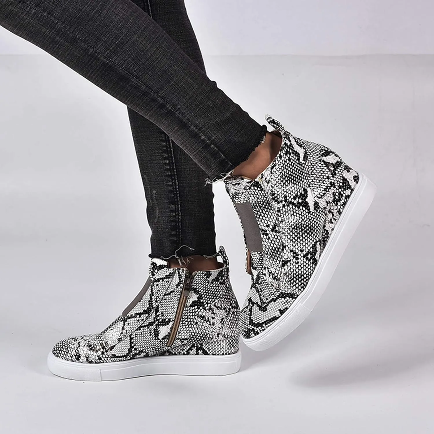 ZBYY Women's Platform Wedge Sneakers,Fashion Summer Hidden Ankle Heel Platform Wedge Booties Hidden with Side Zipper
