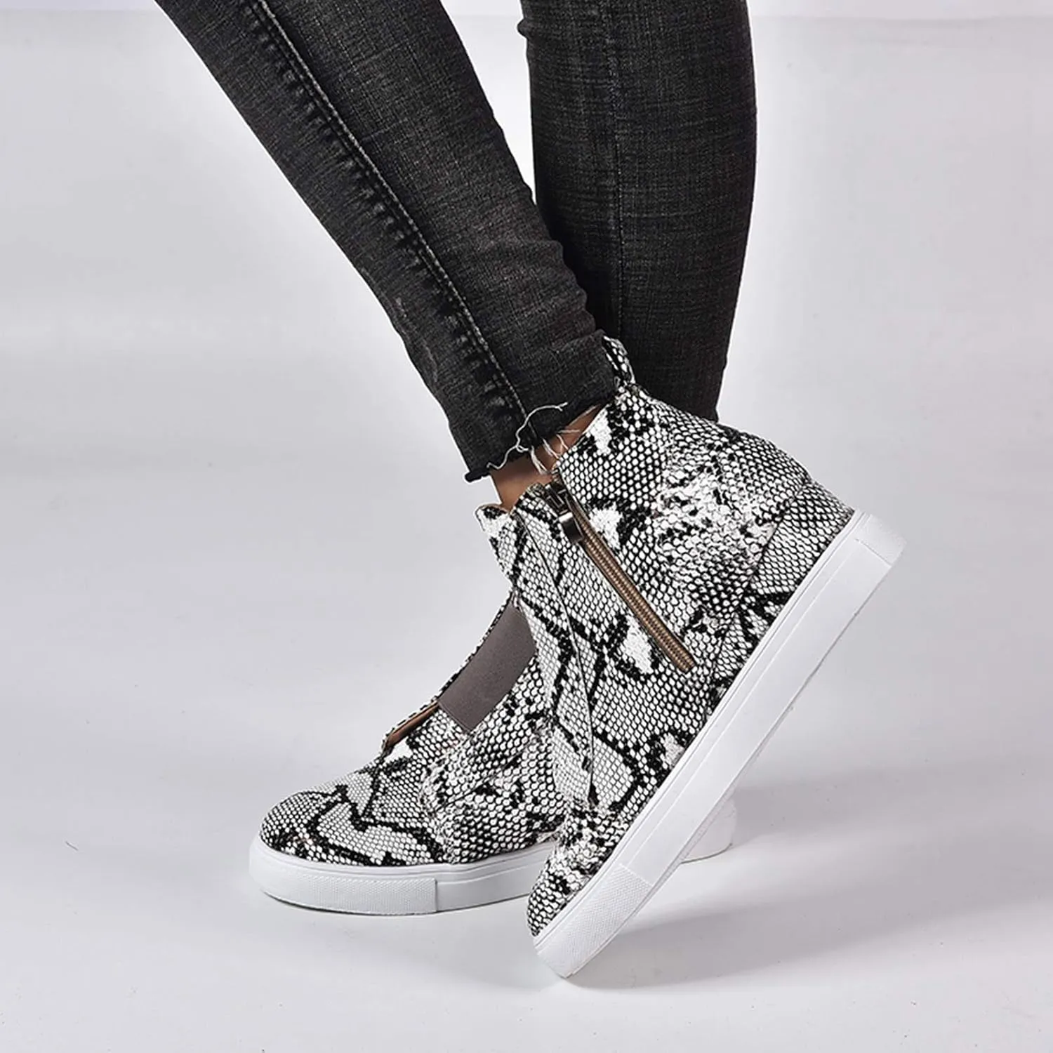 ZBYY Women's Platform Wedge Sneakers,Fashion Summer Hidden Ankle Heel Platform Wedge Booties Hidden with Side Zipper
