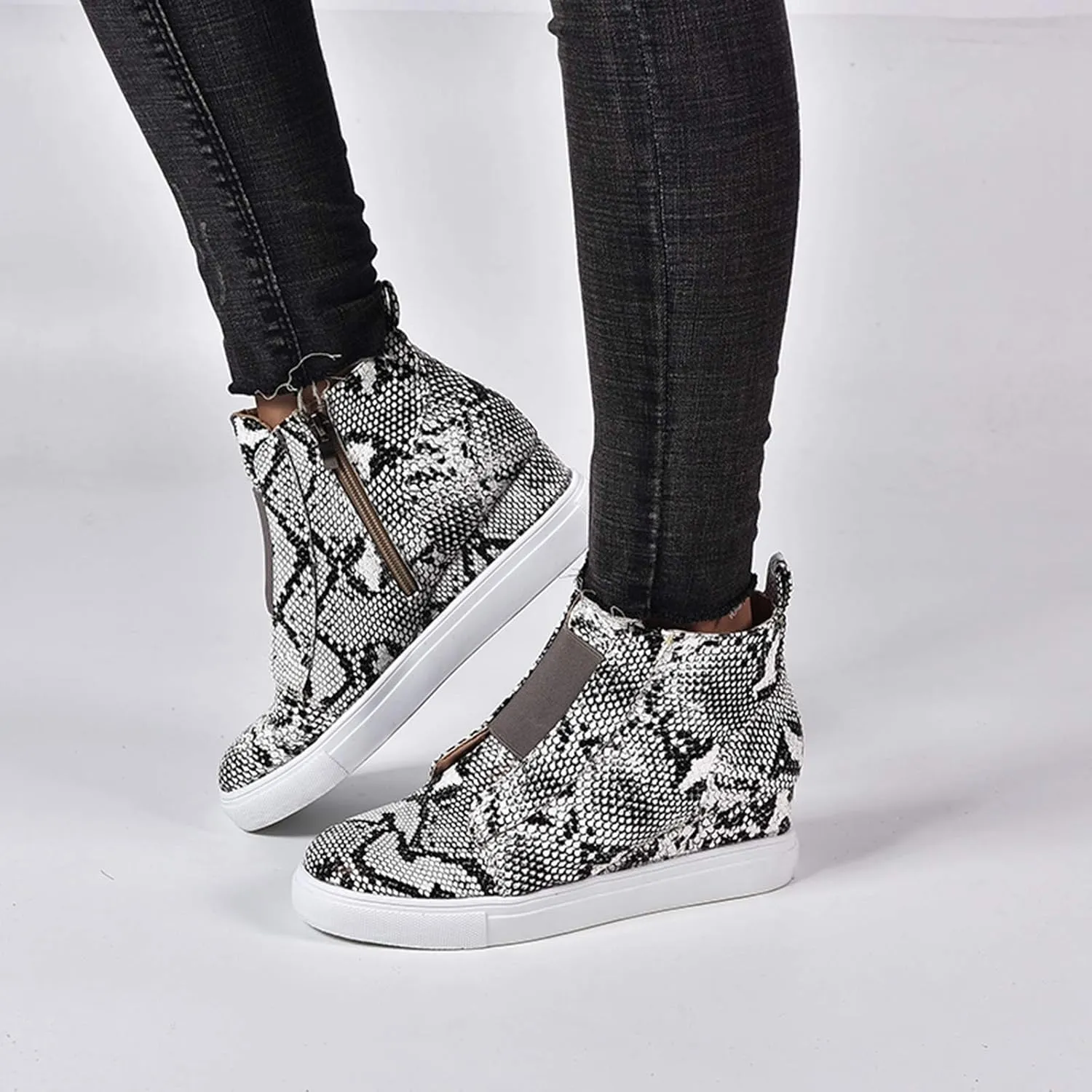 ZBYY Women's Platform Wedge Sneakers,Fashion Summer Hidden Ankle Heel Platform Wedge Booties Hidden with Side Zipper