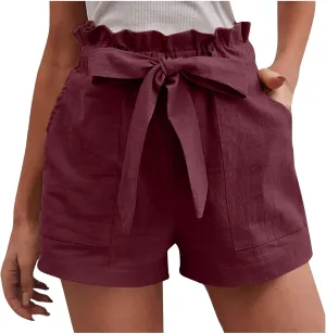 ZDRZK High Waist Paperbag Shorts for Women 2023 Casual Wide Leg Summer Cotton Linen Shorts with Pockets Trendy 2023