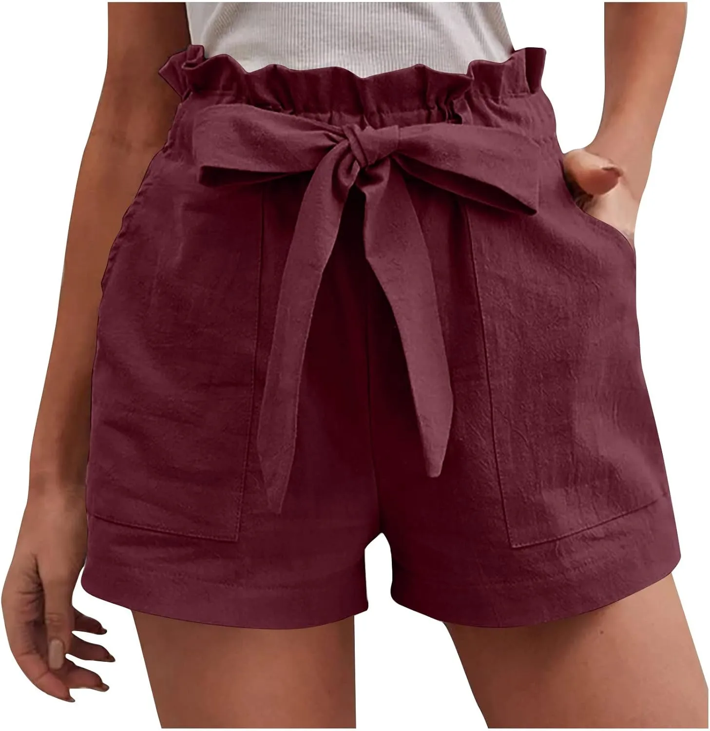 ZDRZK High Waist Paperbag Shorts for Women 2023 Casual Wide Leg Summer Cotton Linen Shorts with Pockets Trendy 2023