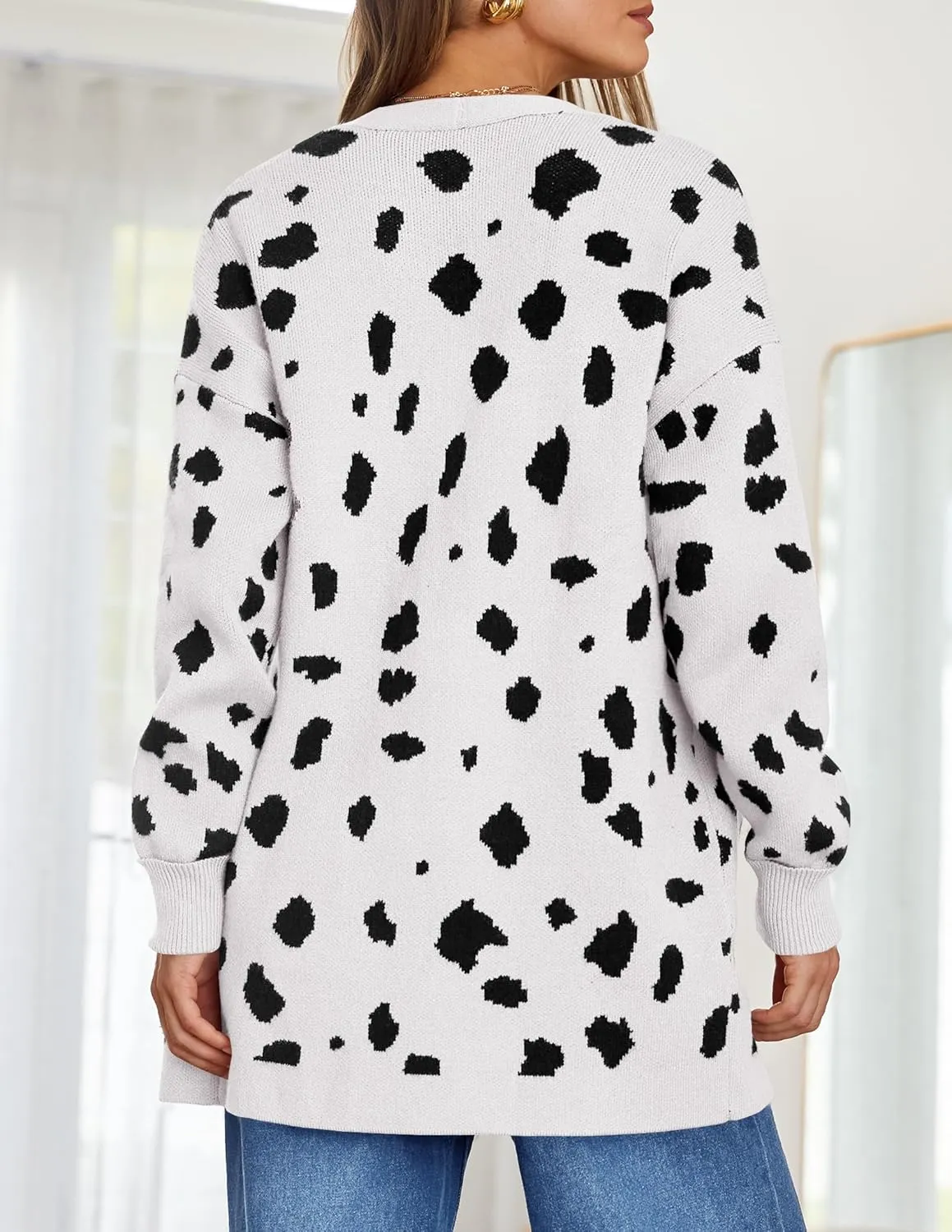 ZESICA Women's Fall Winter Long Sleeves Open Front Leopard Print Knitted Sweater Cardigan Coat Outwear