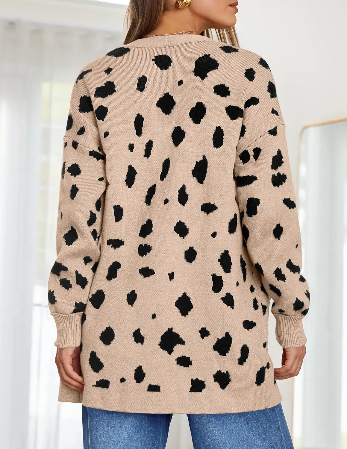 ZESICA Women's Fall Winter Long Sleeves Open Front Leopard Print Knitted Sweater Cardigan Coat Outwear