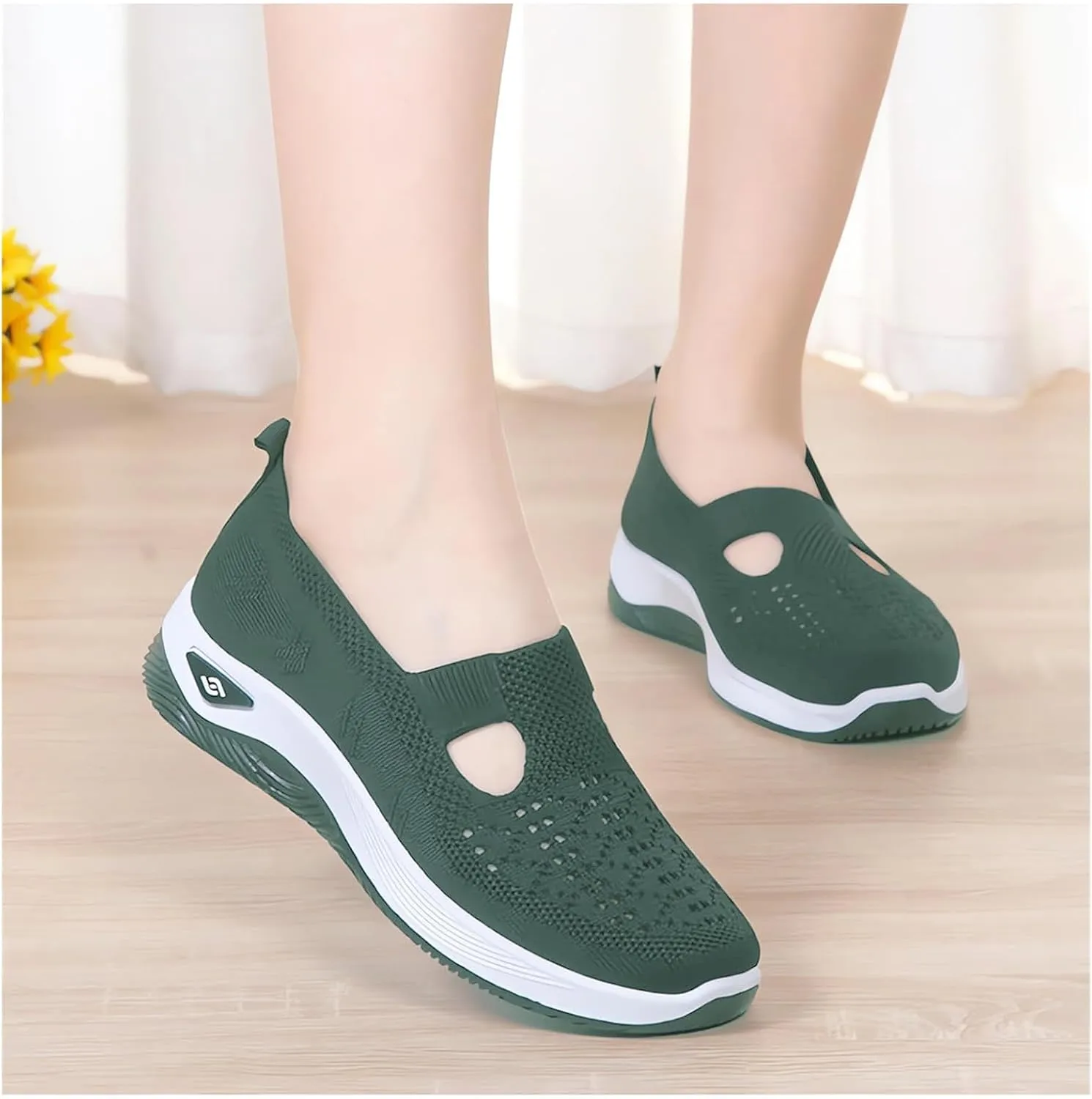 ZWRXW Orthopedic Flats for Women Lightweight Comfortable Arch Support Sneaker Breathable Knitted Soft Non-Slip Mesh Up Footwear Woven Work Walking Shoe