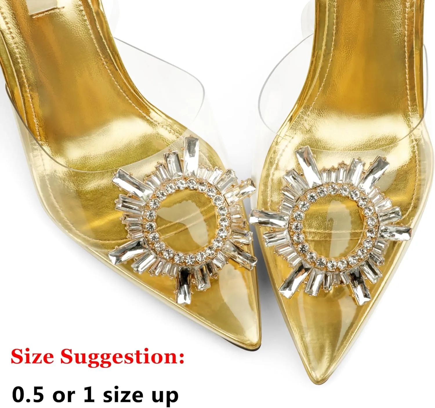 Zzheels Women's High Heel Crystal Slingback Pumps Pointed Toe Strappy Sandals for Party Dating